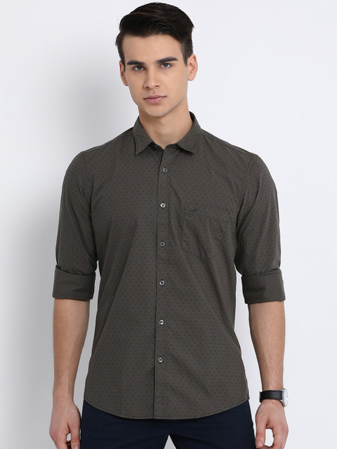 

Crocodile Men Olive Green Slim Fit Printed Casual Shirt