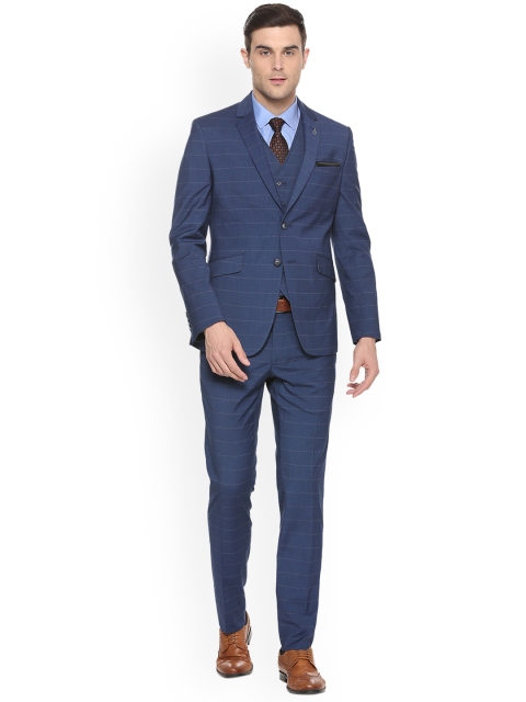 

Van Heusen Men Blue Striped Three Piece Suit