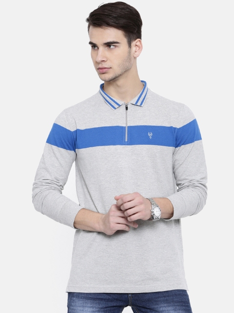 

Classic Polo Men Grey Striped Polo Collar T-shirt