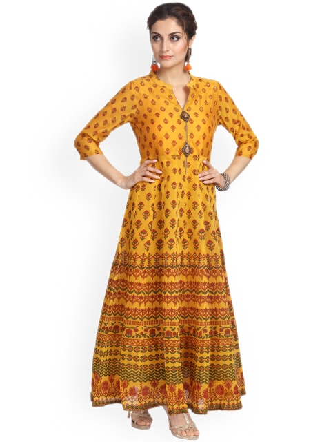 

Alena Women Mustard Yellow Printed Anarkali Kurta Dress