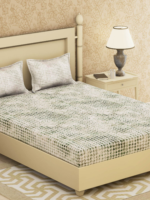 

Boutique Living India Off-White & Grey Geometric Flat 210 TC Cotton 1 King Bedsheet with 2 Pillow Covers