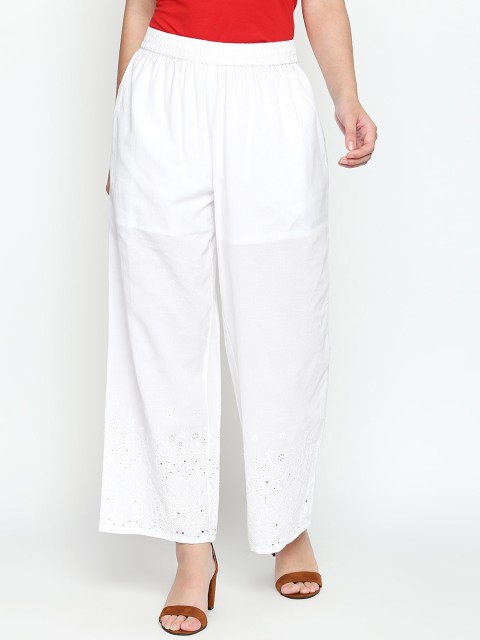 

RANGMANCH BY PANTALOONS Women White Regular Fit Solid Trousers