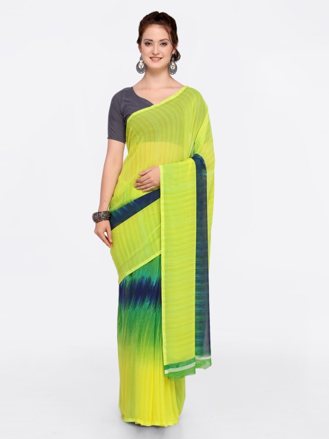 

Ligalz Lime Green Printed Poly Georgette Saree