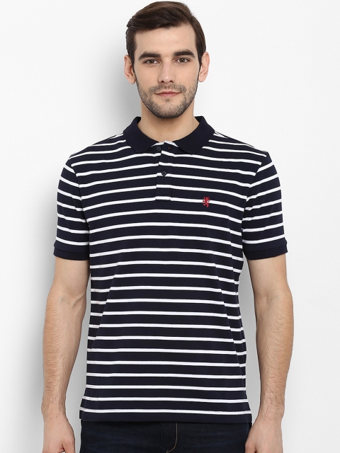 

Red Tape Men Navy Blue Striped Polo Collar T-shirt