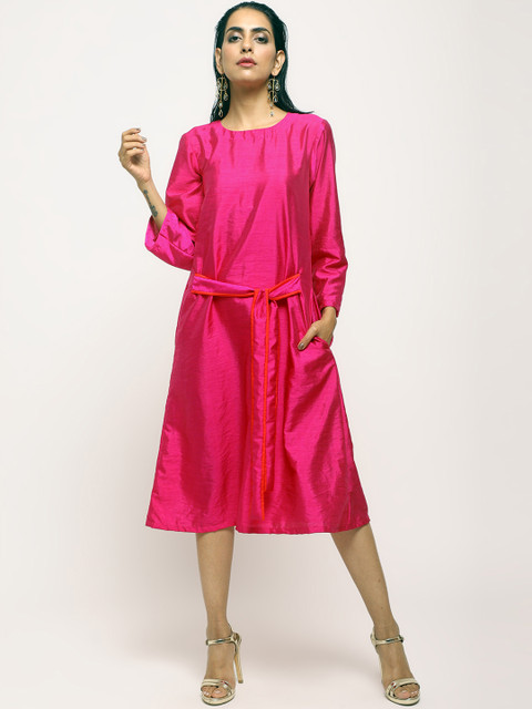 

trueBrowns Women Pink Solid A-Line Dress