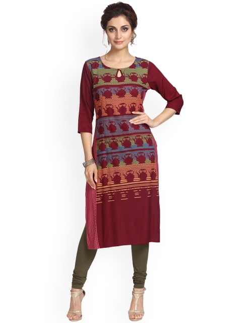 

Alena Women Maroon Printed Straight Kurta