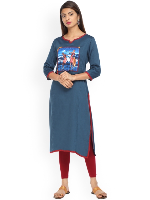 

Alena Women Navy Blue Solid Straight Kurta