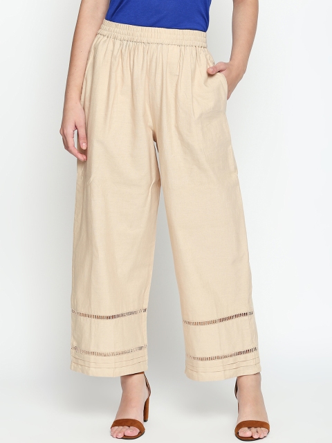 

RANGMANCH BY PANTALOONS Women Beige Solid Wide Leg Palazzos