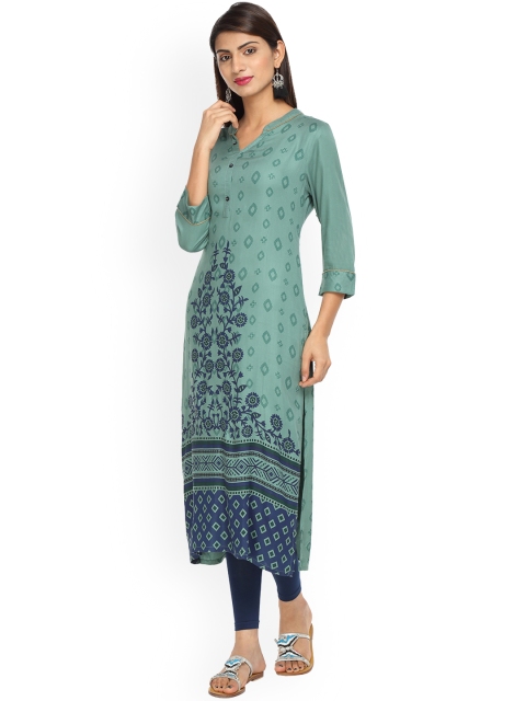 

Alena Women Green Printed Straight Kurta