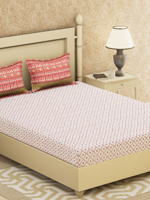 

Boutique Living India Coral Pink Ethnic Motifs Flat 210 TC Bedsheet with 2 Pillow Covers