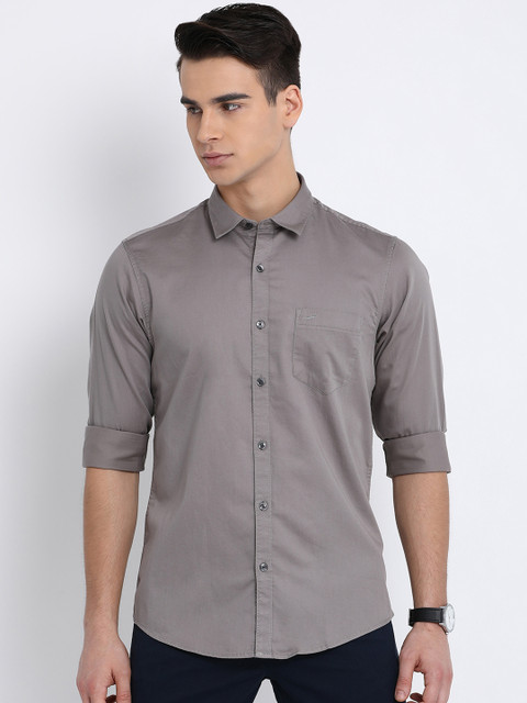 

Crocodile Men Grey Slim Fit Solid Casual Shirt