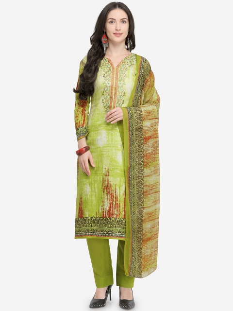 

mf Green Satin Unstitched Dress Material