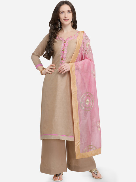 

mf Beige & Pink Silk Blend Unstitched Dress Material
