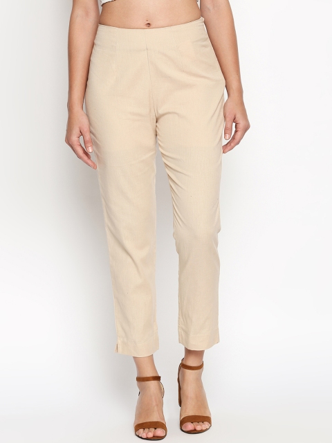 

RANGMANCH BY PANTALOONS Women Beige Regular Fit Solid Trousers