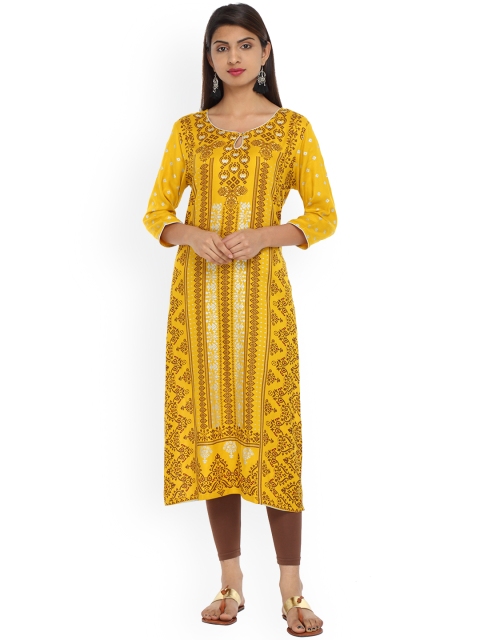 

Alena Women Yellow Printed Straight Kurta