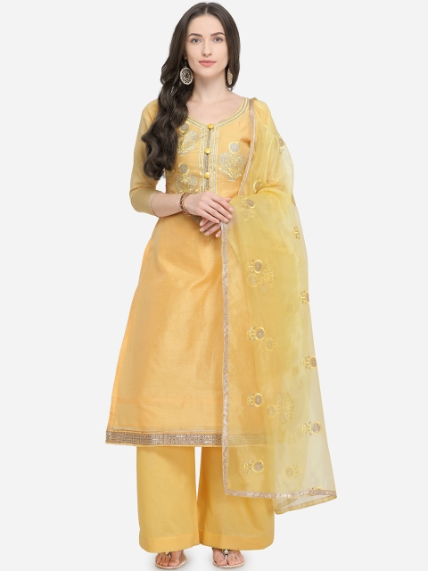 

mf Women Yellow Silk Blend Unstitched Dress Material