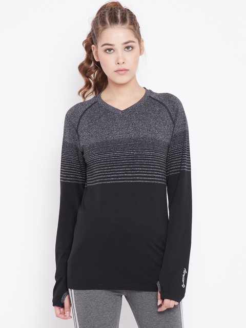 C9 AIRWEAR Women Black Solid V-Neck T-shirt