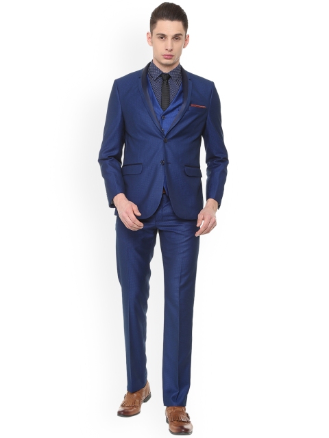 

Van Heusen Mens Navy Blue Self Design Slim Fit Single-Breasted Formal Suit