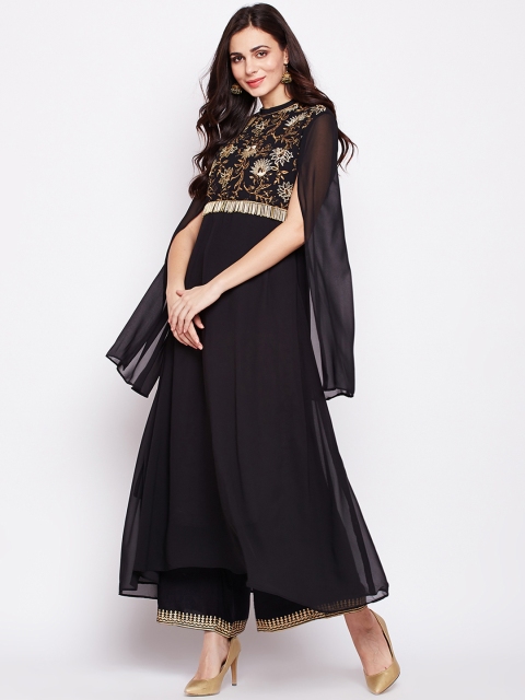 

studio rasa Women Black Block Printed A-Line Kurta