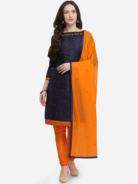 

mf Blue & Orange Pure Cotton Unstitched Dress Material