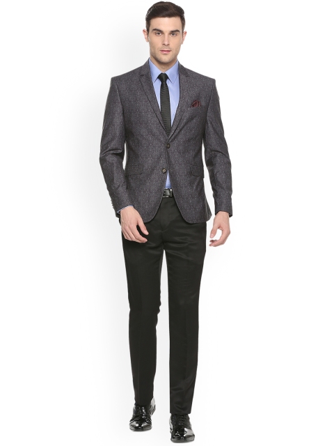

V Dot Men Grey & Black Single-Breasted Printed Two-Piece Suit