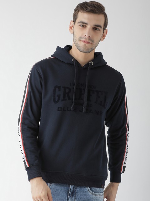 

GRIFFEL Men Navy Blue Solid Hooded Sweatshirt