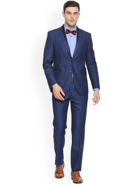 

Van Heusen Men Navy Blue Self-Design Slim Fit Single-Breasted Party Suit