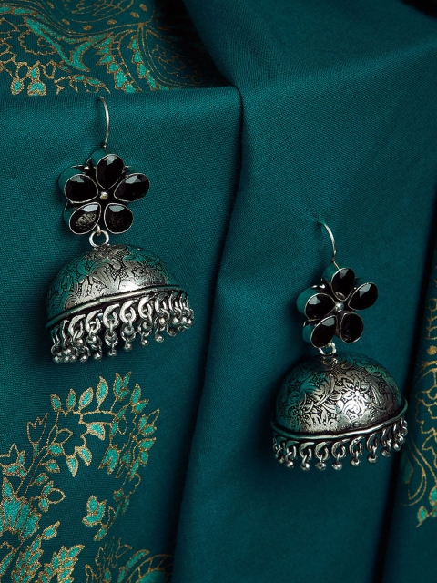 

ZeroKaata Silver-Toned Dome Shaped Jhumkas