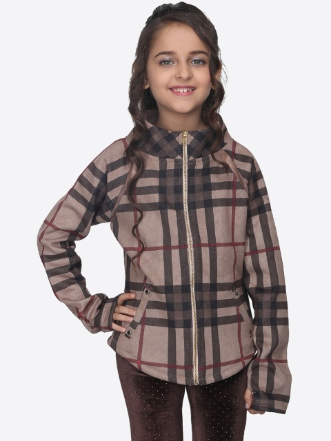 

CUTECUMBER Girls Beige Checked Suede Padded Jacket