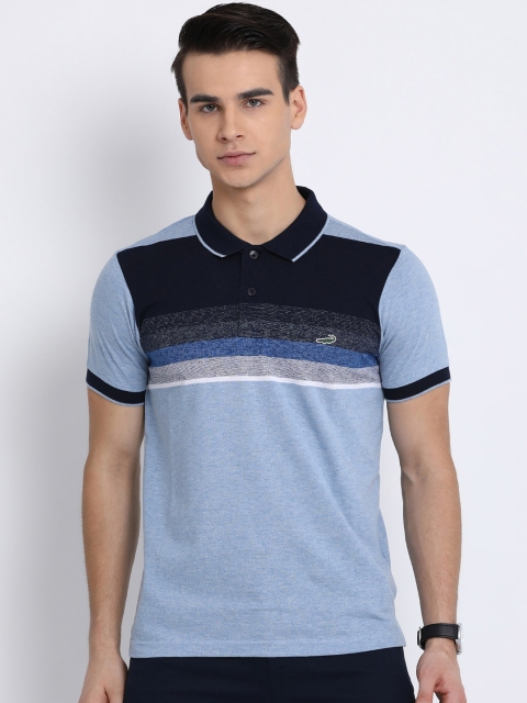 

Crocodile Men Blue Striped Polo Collar T-shirt
