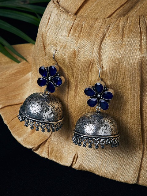 

ZeroKaata Silver-Toned Dome Shaped Jhumkas