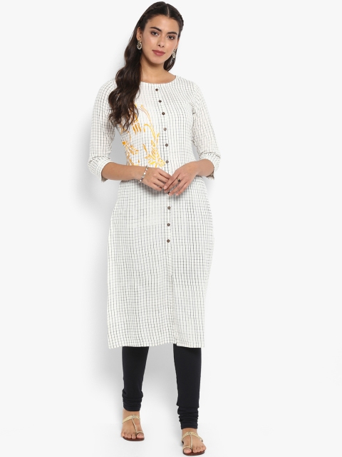 

Mytri Women Off-White & Black Checked Straight Kurta