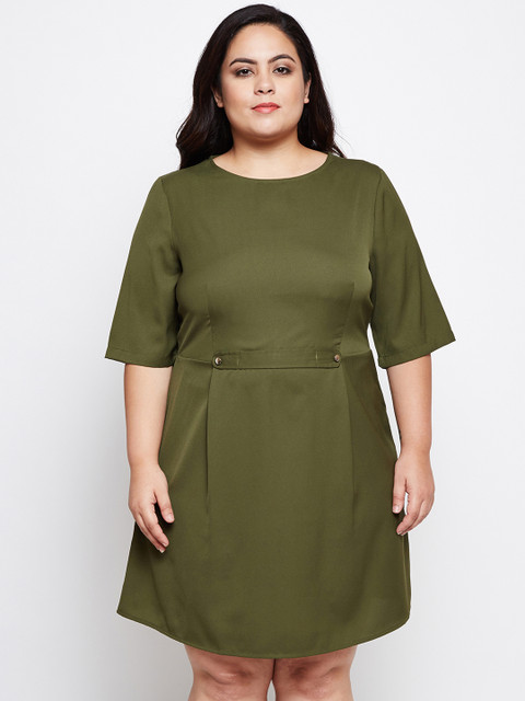 

Oxolloxo Women Olive Green Solid Fit and Flare Dress