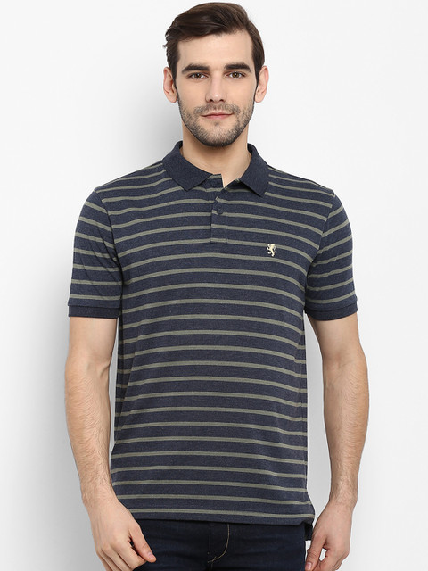 

Red Tape Men Navy Blue Striped Polo Collar T-shirt