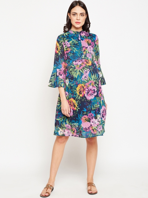 Oxolloxo Women Multicoloured Printed Maternity Fit and Flare Dress, Multi