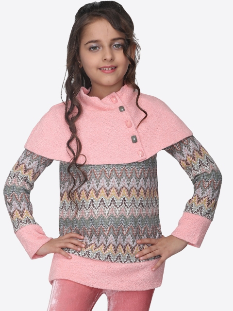 

CUTECUMBER Girls Grey & Peach-Coloured Printed Pullover