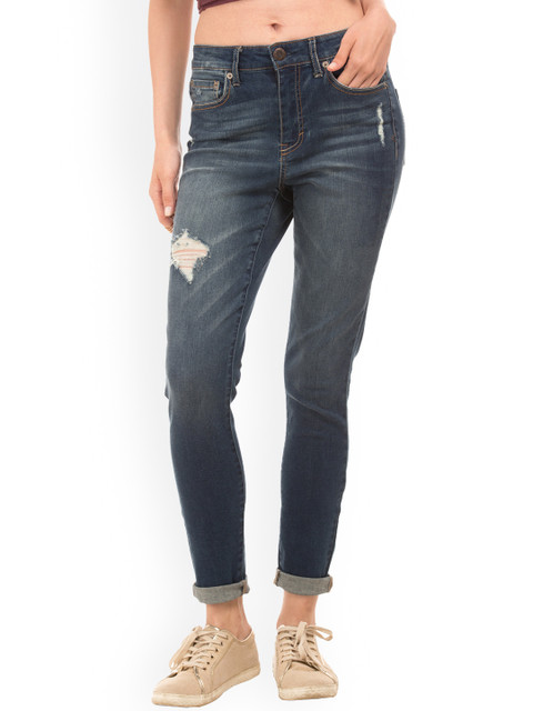 

Aeropostale Women Blue Regular Fit High-Rise Low Distress Stretchable Jeans