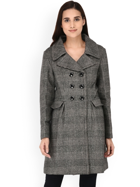 

Owncraft Women Black & Grey Checked Woollen Double-Breasted Overcoat