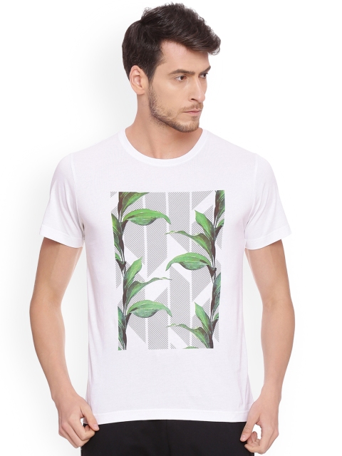 

Soul Space Men White Printed Round Neck Organic Cotton T-shirt