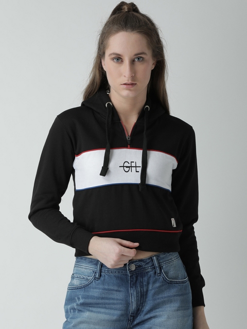 

GRIFFEL Women Black Colourblocked Hooded Sweatshirt