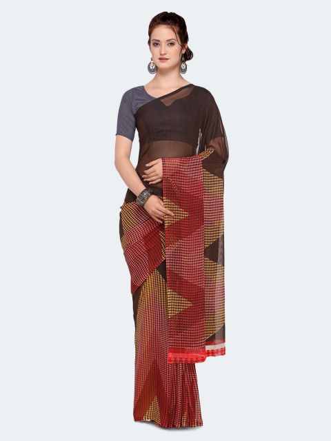 

Ligalz Brown & Maroon Poly Georgette Printed Saree