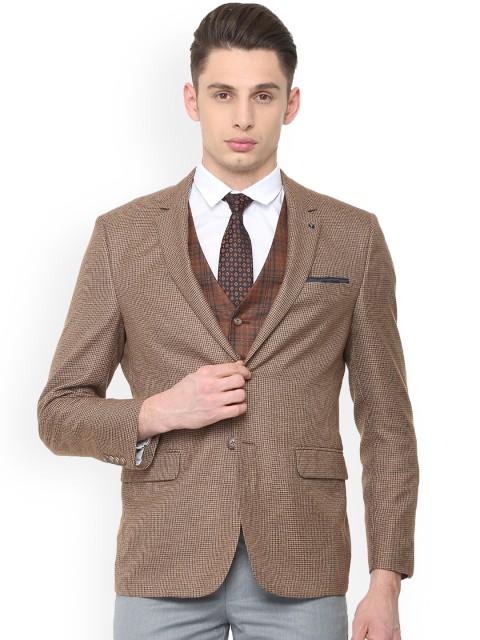 

Van Heusen Men Brown Self-Design Single-Breasted Casual Blazer