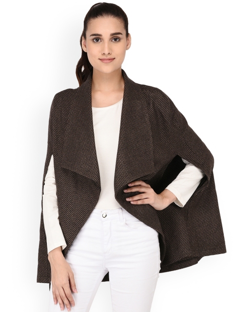 

Owncraft Women Brown Woven-Design Woollen Cape Coat