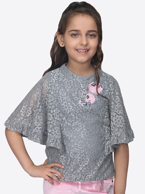 

CUTECUMBER Girls Grey Self Design Top
