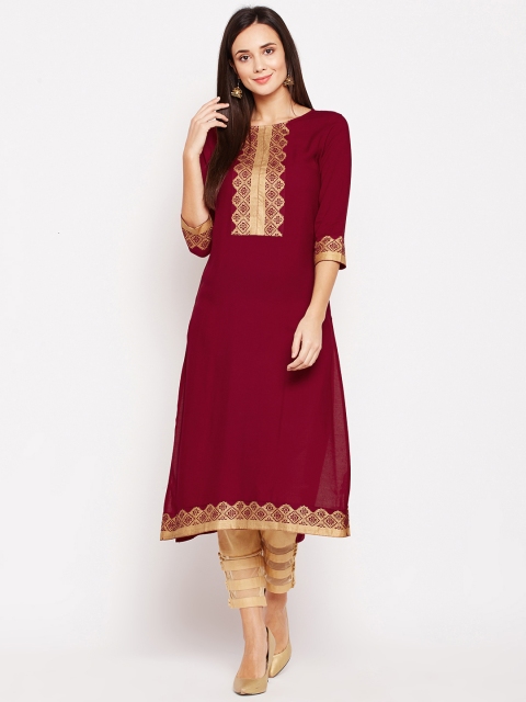 

Be Indi Women Maroon Solid Pure Cotton Straight Kurti