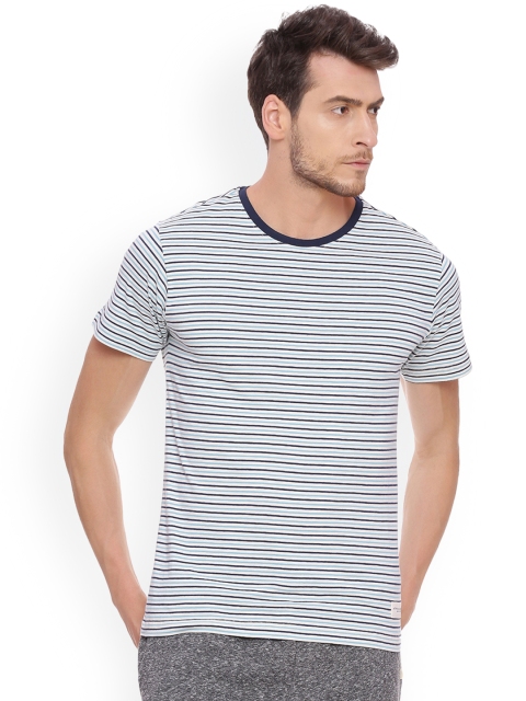 

Soul Space Men White Striped Round Neck T-shirt