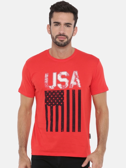 

Braveo Men Red Printed Round Neck T-shirt
