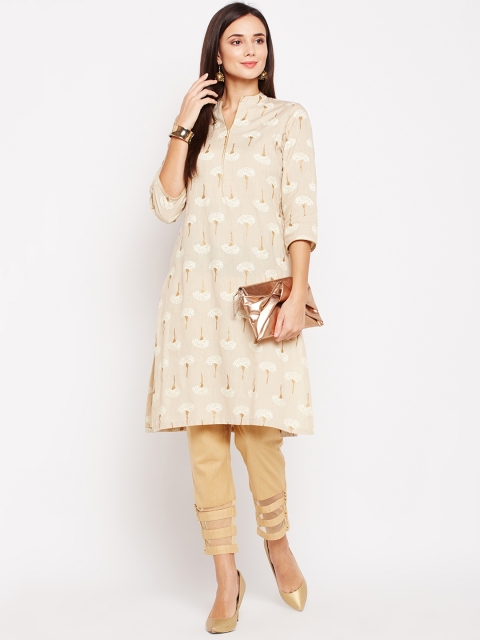 

Be Indi Women Beige Printed Straight Kurti