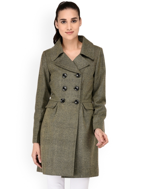 

Owncraft Women Green Solid Woollen Double-Breasted Overcoat