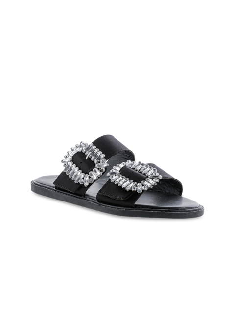 

London Rag Women Black Solid Synthetic Open Toe Flats